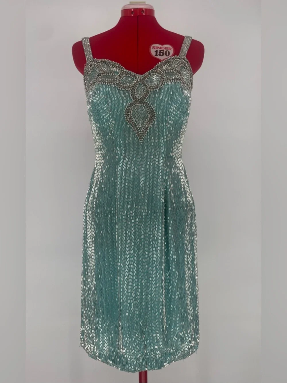 Temptations Sherri Hill Aqua Blue Heavily Beaded Mini Cocktail / Pageant Dress - Picture 3 of 17